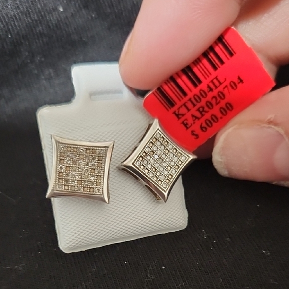 Elegant Gold & Silver Men's Square Diamond Earrings 0.23ctw